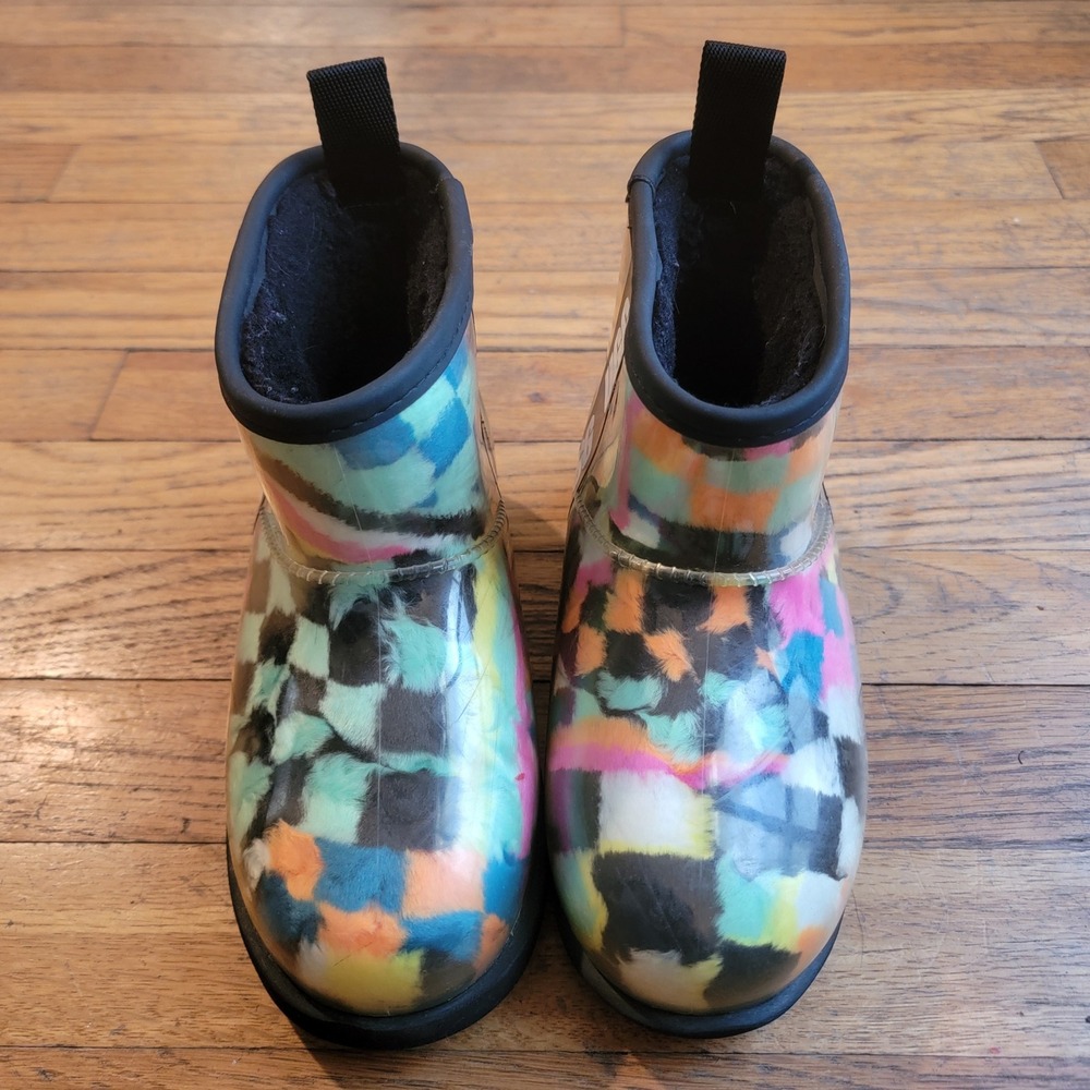 Ugg Classic Clear Mini Checks Multicolor Shearling Waterproof Boots Size Kids 4